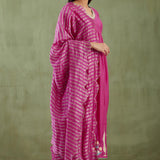 Dark Pink Cotton Silk Anarkali Suit Set With Floral Design