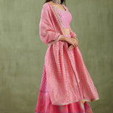 Floral Printed Pink Chanderi Lehenga Set