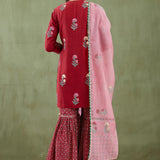 Maroon Cotton Silk Kurti Set With Gharara Pants