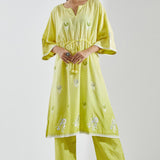 Light Green A-Line Kurta With Floral Print