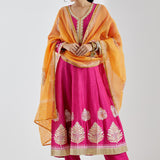 Beautiful Pink Anarkali Set With Gold Print