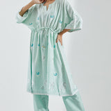 Light Blue A-Line Kurta With Floral Print