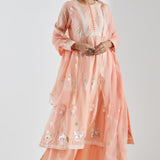 Printed Light Peach Floral Cotton Silk Anarkali Set