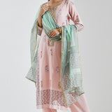 Light Pink Cotton Silk Ethnic Suit Set With Subtle Floral Design