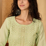 Light Green Cotton Hakoba Work Kurta Set