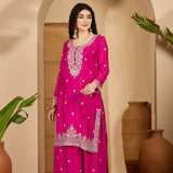 Royal Pink Chinon Silk Embroidered Kurta Set