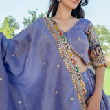 Bluish Lilac Tissue Embroidered Lehenga Set