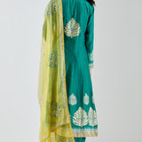 Dark Green Anarkali Set With Gold Lace Work