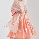 Ethnic Peach Colour Kurta With Silver Floral Patterns