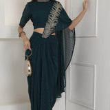 Dark Green Georgette Drape Dhoti Set