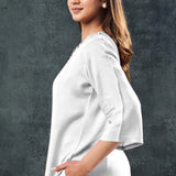 Off-White Rayon Kurta Set With Leaf Embroidery