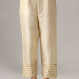 Cream Raw Silk Kurti With Palazzo Pants And Dupatta
