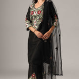 Black Raw Silk Kurti With Pants And  Dupatta