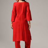 Red Rayon Kurti With Pants
