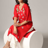 Red Rayon Kurti Palazzo Set