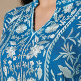 Aqua Blue Georgette Embroidered Kurti Set With Loose Pants