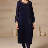Dark Blue Soft Organza Hand Embroidered Kurti Set