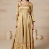 Golden Embroidered Georgette Anarkali Set
