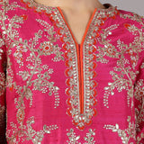 Bright Fuchsia Pink Dupion Silk Embroidered Kurti Set