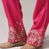 Dull Brown Chanderi Thread Work Kurti Set