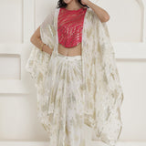 White & Pink Kaftan Kurti With Skirt