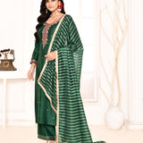 Dark Green Embroidered Straight Kurta And Palazzo With Dark Green Scalping Dupatta
