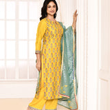 Yellow Straight Kurta And Palazzo With Dupatta Set