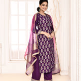 Purple Straight Kurta And Palazzo With Dupatta Set