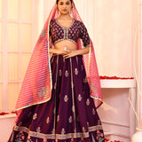 Purple Hand Embroidered Blouse And Foil Printed Lehenga Set