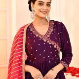 Purple Hand Embroidered Kurta And Palazzo Set
