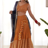 Orange Lehenga Set With Georgette Blouse And Chiffon Dupatta