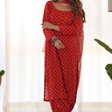 Red Hand Block Print Salwar Suit Set