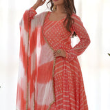 Creamy Peach Bandhani Print Anarkali Set