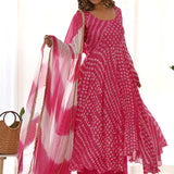 Pink Bandhani Print Anarkali Set