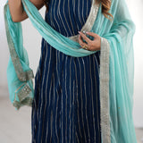 Blue Anarkali Set With Palazzo