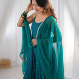Green Flared Anarkali With Dupatta
