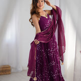 Purple Bandhani Anarkali With Dupatta