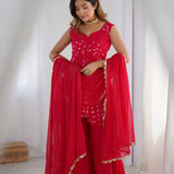 Red Flared Kurti And Palazzo Set