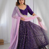 Purple Georgette Lehenga Set With Dupatta