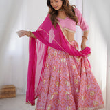 Pink Georgette Lehenga Set With Dupatta