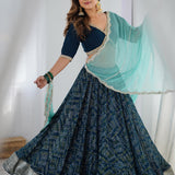 Teal Blue Georgette Lehenga Set