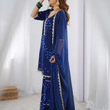 Blue Sharara Kurta Set With Dupatta