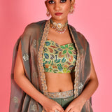 Olive Green Tissue Sharara Set