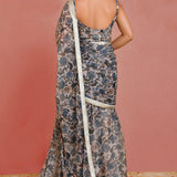 Beige Blue Georgette Readymade Saree With Floral Prints