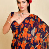 Midnight Blue Ready-Made Saree With Ruffles