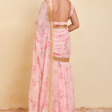 Pastel Pink Georgette Ready-Made Saree With Floral Prints