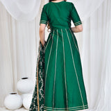 Bottle Green Silk Anarkali Set With Embroidered Dupatta
