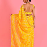 Yellow Chanderi Fusion Saree With Hand Embroidery