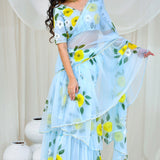 Light Blue Georgette Fusion Saree