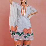 Grey Chanderi Silk Kurta Set With Lotus Prints